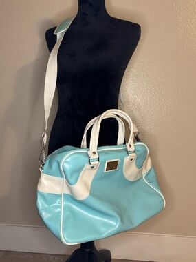 lululemon athletica Vintage Retro Aqua and White Travel Gym Bag Floral Interior